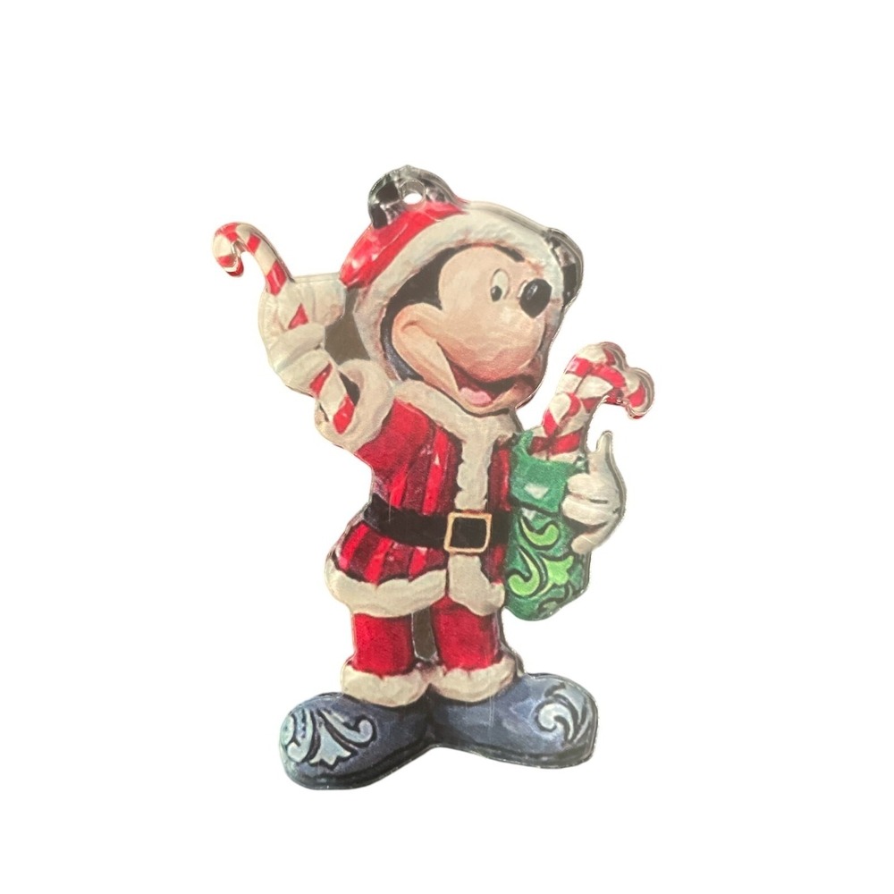 ~ NEW~ Mickey Mouse Holding A Candy Cane 2D Acrylic Christmas Ornament ~3" High~